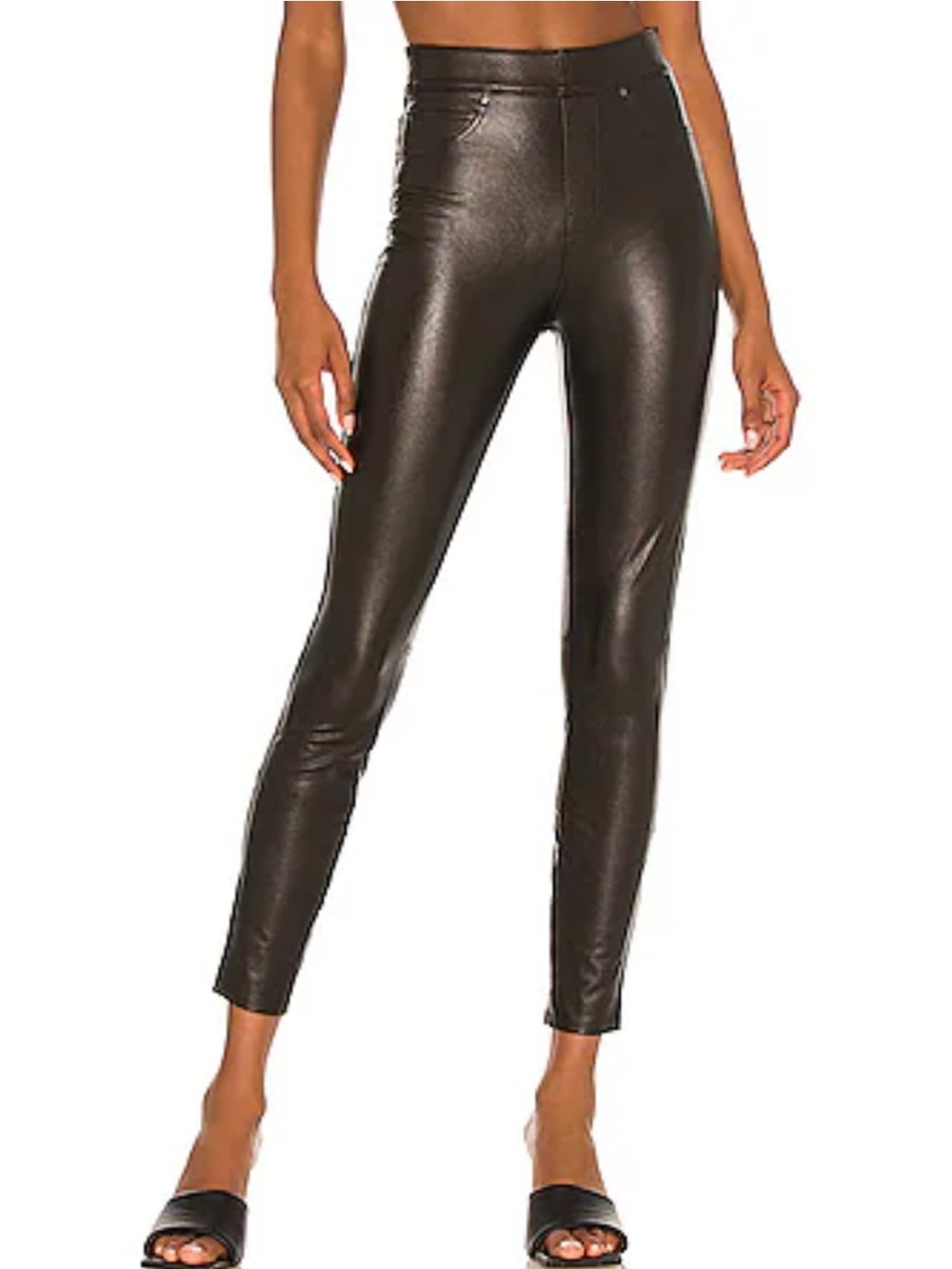 SPANX Leather-Like Ankle Skinny Pants in Noir Black Size S
